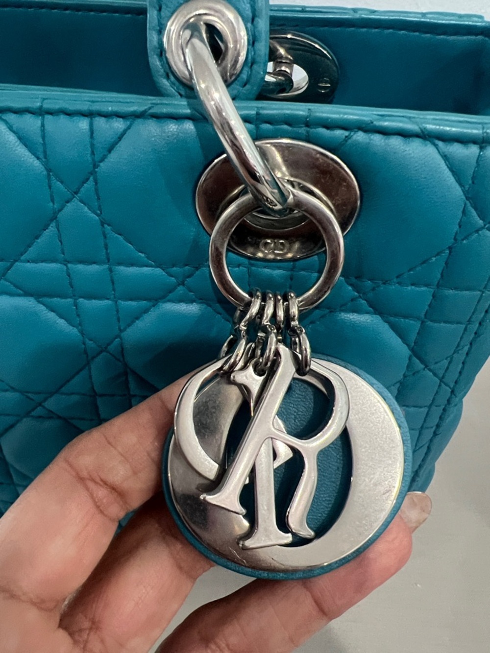Dior Teal Cannage Quilted Lady Handbag with Silver Hardware - Picture 2 of 13
